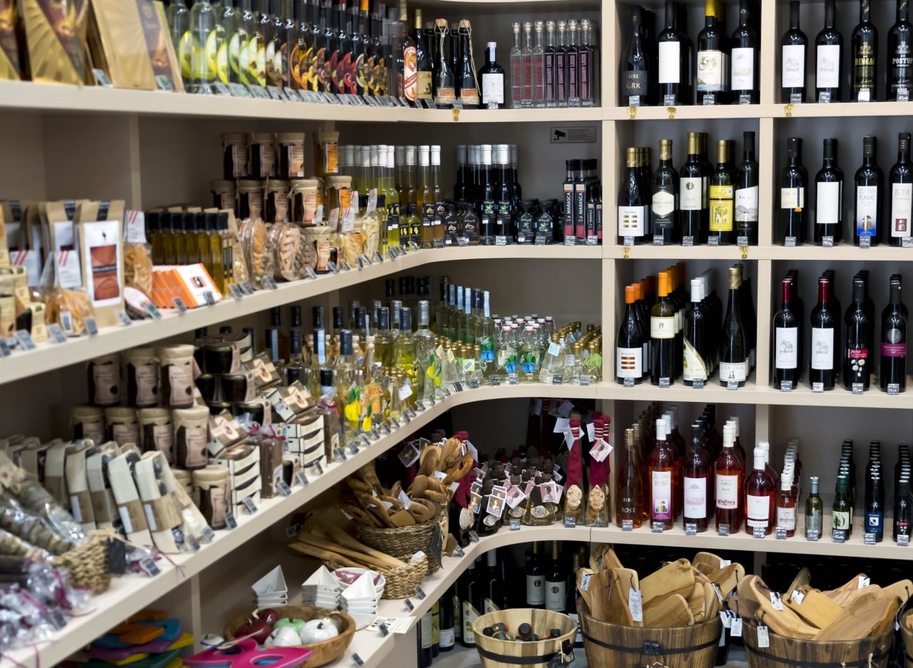 Shelves with local food products