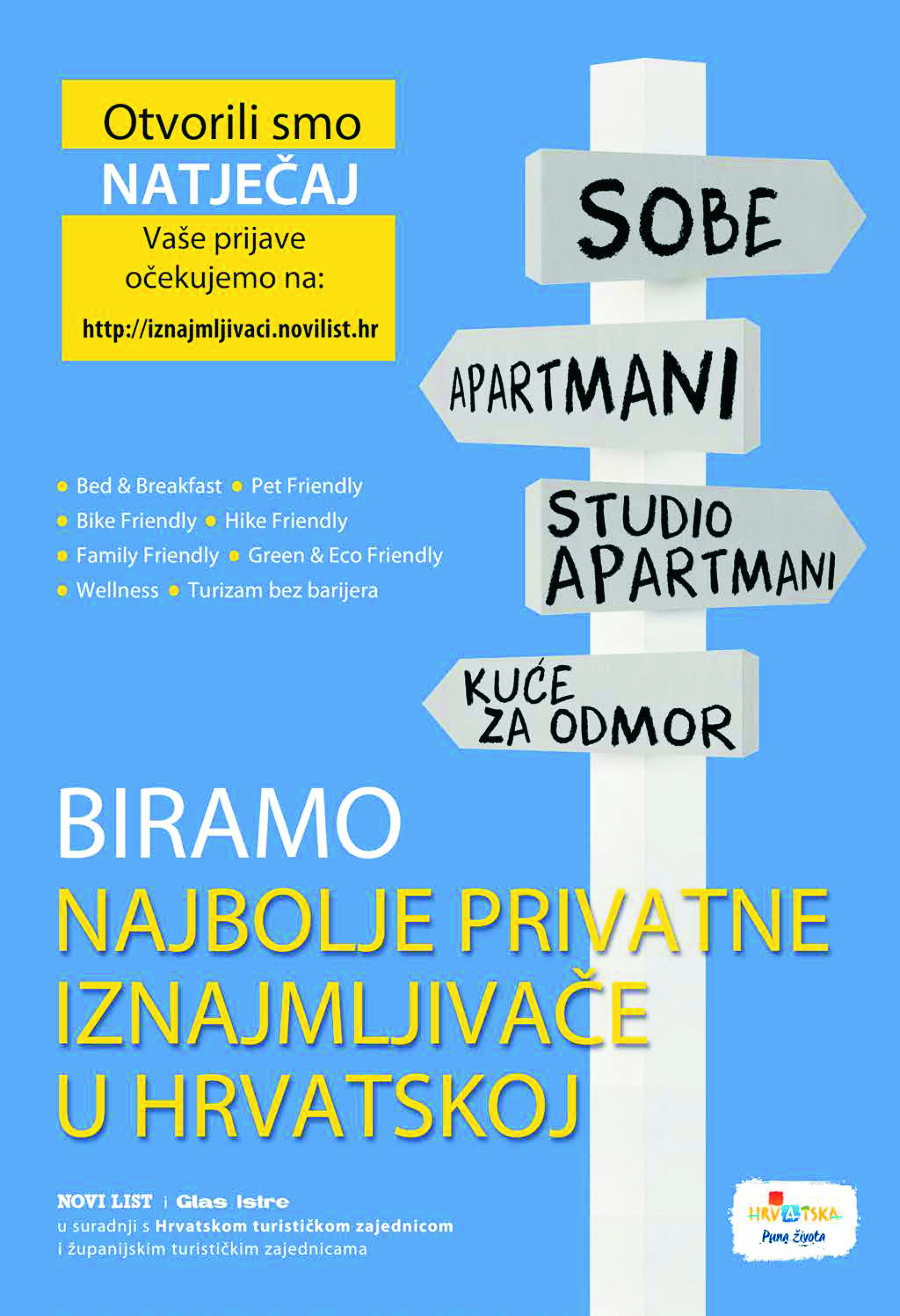 Natječaj za izbor najboljeg privatnog iznajmljivača s područja cijele Hrvatske