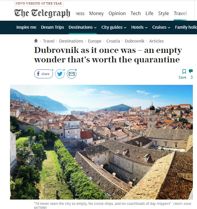 Objavljen članak o Dubrovniku u The Telegraphu s oko 20 milijuna čitatelja mjesečno